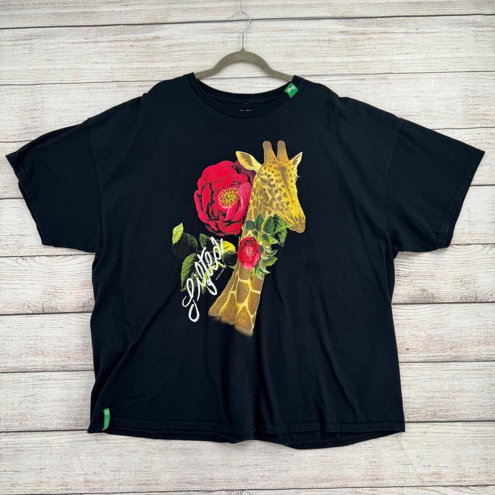 LRG Lifted Research Group Giraffe Floral Logo T-Shirt Mens 3XL Black‎ Big & Tall